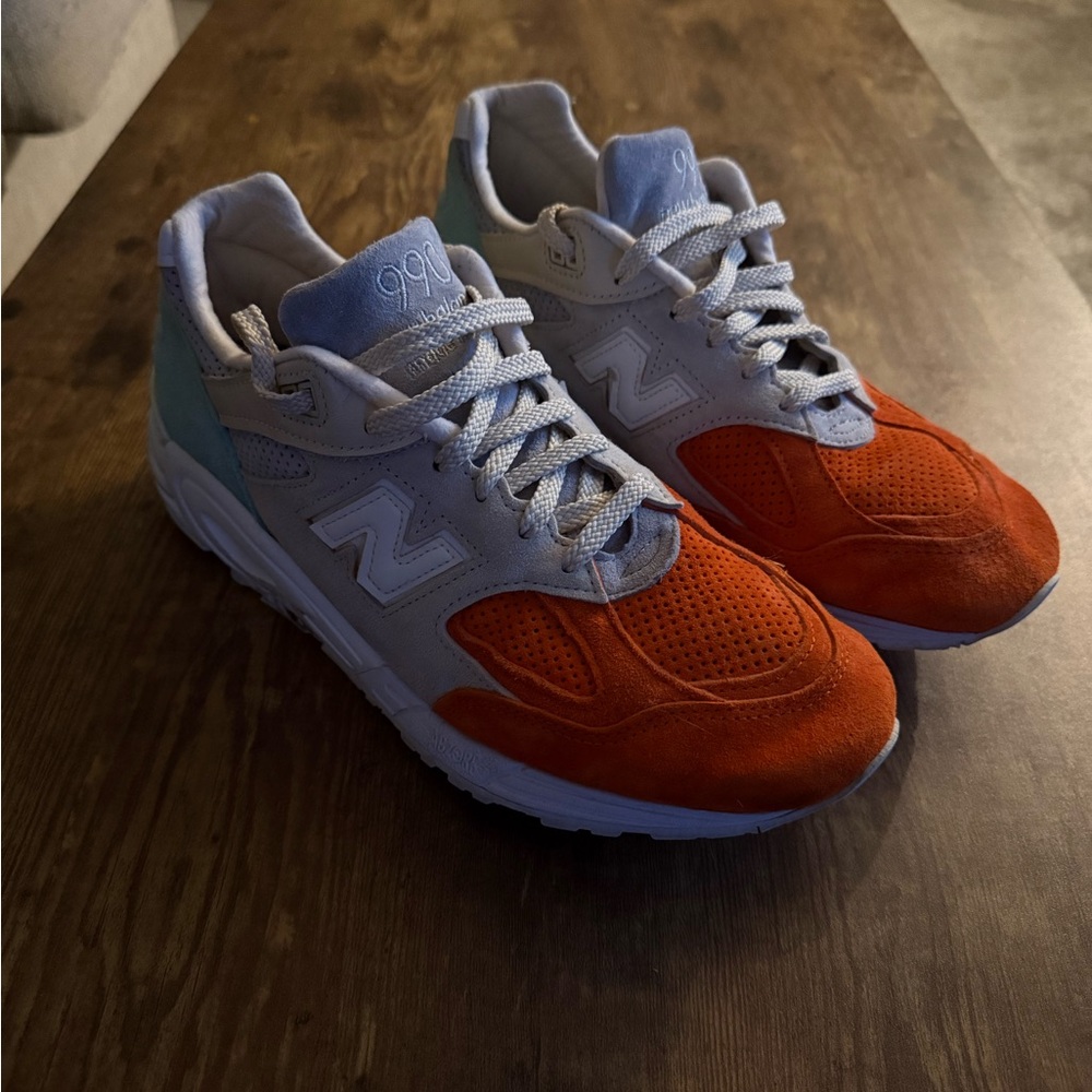 New Balance 990 Sneakers in Orange, Gray, Light Blue - Picture 2 of 9